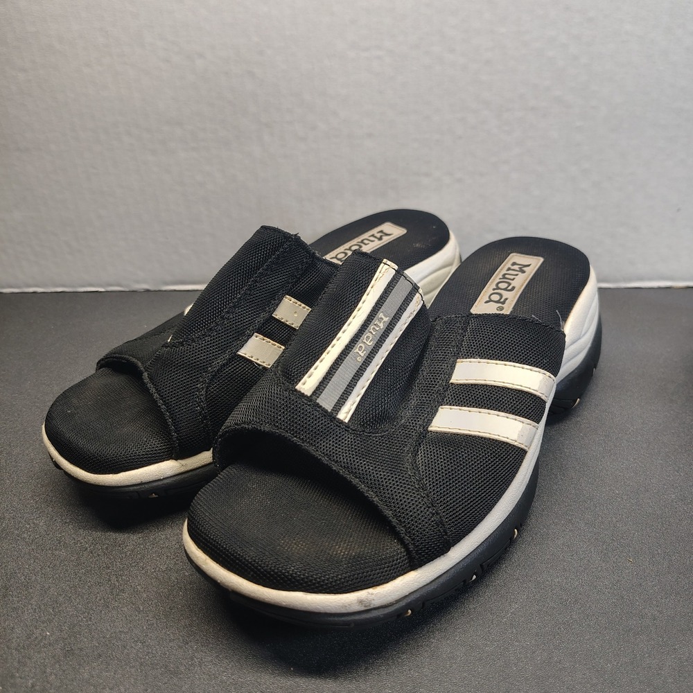 Mudd Platform Slide Sandals Womens 6 Black White Y2K Vintage Sporty Mesh Chunky